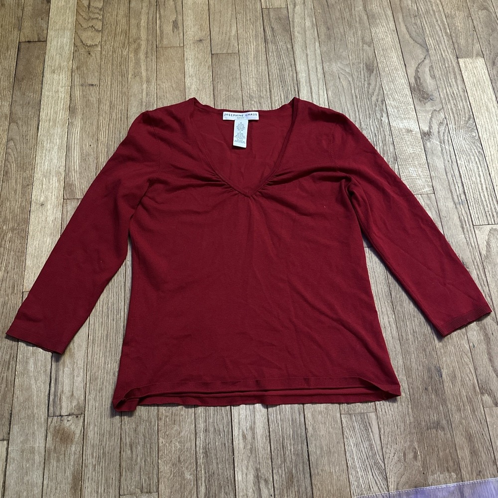 Josephine Chaus‎ Silk V-neck Sweater Small Cherry Red
